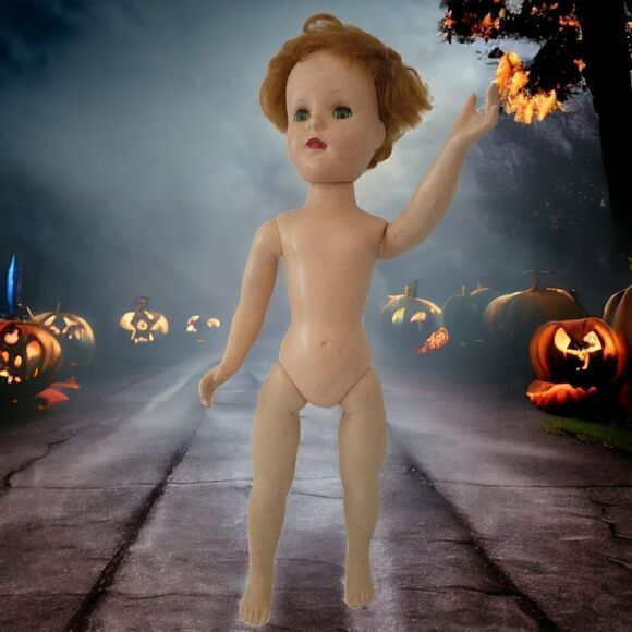 Creepy Doll Vintage Halloween Walking Sleep Eyes Dirty American Character Doll - Picture 1 of 16